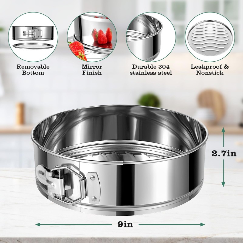 E-Gtong 9 Inch Springform Cake Pan, 304 Stainless Steel Springform