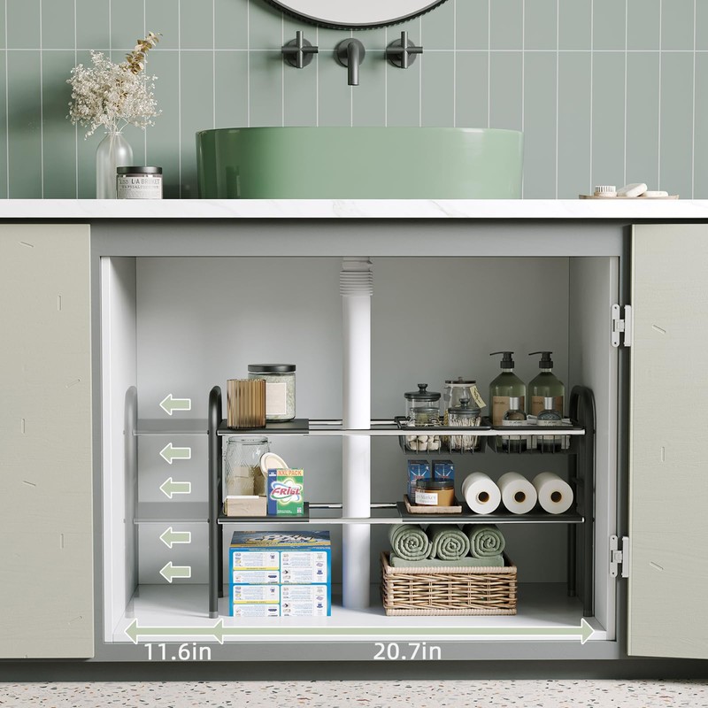 NETEL Under Sink Organizers, 2 Tier Expandable Cabinet Shelf with