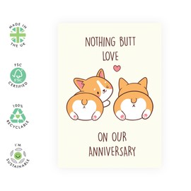 CENTRAL 23 Anniversary Card For Wife Husband Partner - Happy Wedding Anniversary Cards For Boyfriend Girlfriend Him Her - Corgi Sausage Dog Card - Gifts For Men Women - Comes With Fun Stickers