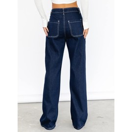 Sidefeel High Waisted Cargo Jeans for Women Wide Leg Stretchy Boyfriend Denim Pants Size 16 Blue