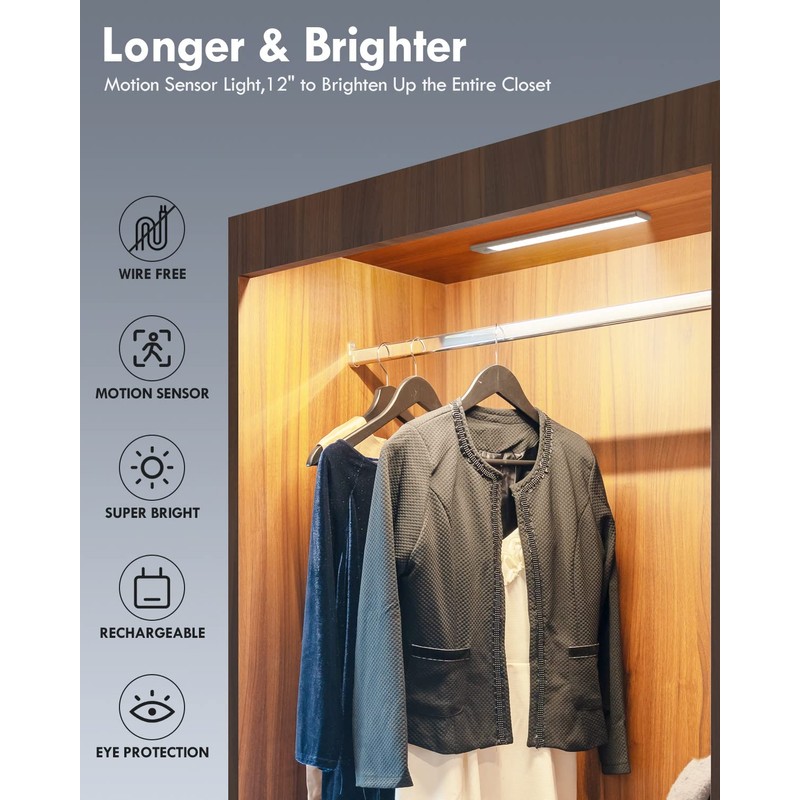 BLS LED Closet Lights, 52LED Motion Sensor Light Indoor, Under