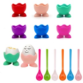 6Pcs Set Egg Cups, Egg Cup, Egg Cups 6 Boiled Egg Holder Kitchen Egg Cups Set Colorful for Kitchen Boiled Eggs Breakfast Stack and Egg Cups Holders (Egg Cups and Spoons are Randomly Colored)