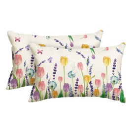Artoid Mode Tulips Lavender Spring Cushion Covers Set of 2, 30x50 cm Seasonal Summer Decorative Pillow Case Cover Sofa Living Room Outdoor Decor