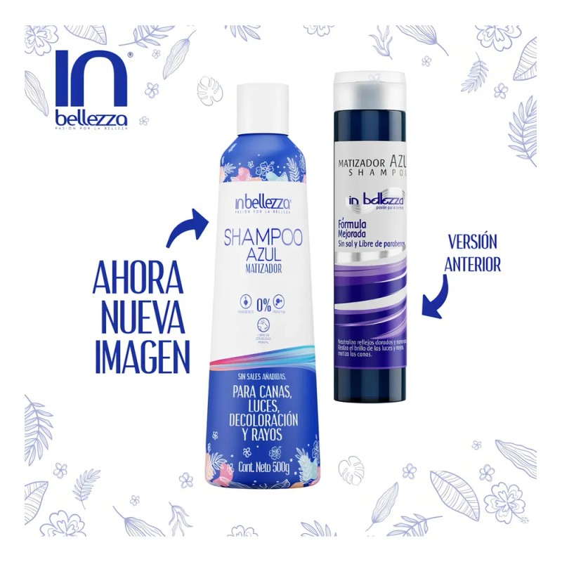 Shampoo Azul Matizador Para Canas Y Rayos Inbellezza 500g