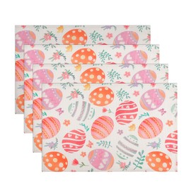 4-Teiliges Oster-Tischset, Saisonale Tischsets Frühlings-Tischsets Ostertisch-Tischsets Party-Dekorationen für Zuhause Haus Küche Esszimmerbedarf (Ostereier-Blumen)