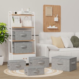 ENUMAIL Cube Sheet Baskets with Lid, Foldable Underbed Storage Box, Home Drawers for Organizing Clothes, Shoes, Blankets, Pillows, 19.6x15.7x11.8Inches, Grey, 2 Pack