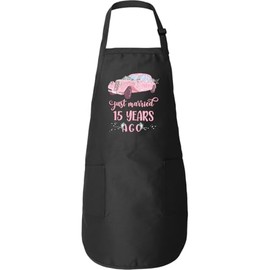inktastic Just Married 15 Years Ago for 15th Wedding Anniversary Adult Apron Black 4242d