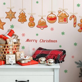 Merry Christmas Wall Decals DIY Peel and Stick Wall Mural Art Gingerbread Candy House Snowflake Wall Stickers for Bedroom Door Christmas Party Window Wall Decorations
