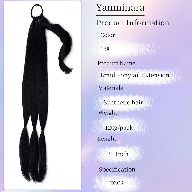 32inch Braid Ponytail Extension with Hair Tie Straight Sleek Wrap