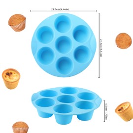 2 Pack Silicone Egg Bite Molds, Food Grade 7-Cups Air Fryer Muffin Pan for Baking Mini Muffins, Egg Bite, Tart, Mini Cupcake and Quiche, Nonstick and BPA - Free (Orange+Blue)