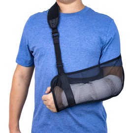 yeloumiss Mesh Arm Sling Lightweight Breathable Shoulder Immobiliser Support Adjustable Arm Sling Support Strap with Foam Neck Pad for Unisex Right Left for Wrist Hand Elbow Arm Injured (Black)