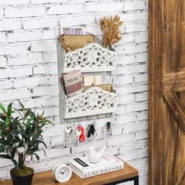 Key and Mail Holder for Wall, 2-Slot Mail Organizer Wall Mount with 5 Key Hooks, Wooden Key Hangers Wall File Organizer Letter Sorter, Key Rack for Entryway and Home Decor,Extra Wide (Extra Large)