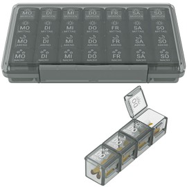 WELLGRO Pill Box for 7 Days, Pill Box, 4 Compartments per Day, Hinged Lid with Press Closure, Storage Box, BPA-Free Plastic, Colour: Black