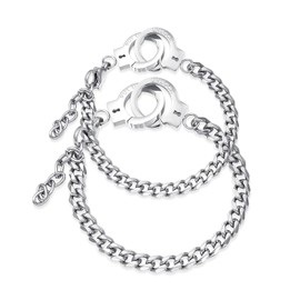 Yifnny Handcuff Bracelet, Mini Handcuff Bracelet Stainless Steel Anklet Friendship Statement Cuban Hand Cuffs Ankle Bracelets for Women Men Foot Chain Jewelry (Women-Silver)