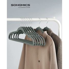 SONGMICS Velvet Hangers 30 Pack, Non-Slip Clothes Hangers, Suit Hangers with Shoulder Notches, Pants Bar, 360° Swivel Hook, Space-Saving, for Closet, Gray UCRF029V03