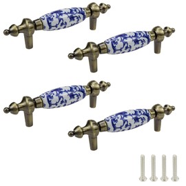 Mcredy 4 Pcs Blue and White Porcelain Ceramic Cabinet Pulls Vintage Chinese Style Drawer Handles Pull for Kitchen Bathroom Dresser Wardrobe