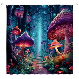 WANVYON Mushroom Shower Curtain Vintage Botanical Trippy Wild Plants Fantasy Fairy Tale Forest Bathroom Decor Polyester Curtains with Hooks