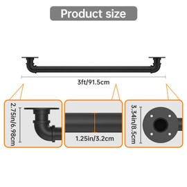 OKYMRO 3Feet Industrial Pipe Stair Handrail，staircase handrail for Outdoor and Indoor Stairs Loft Porch HandRail ，Bathtub Grab Bars Handrails, (Rustic/Matte Black),Easy for Installation，Modern Look