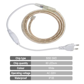 FOLGEMIR 4m Kalt Weiß LED Band, 220V 230V Lichtleiste, 5050 SMD 60 Leds/m Strip, IP65 Lichtschlauch, helle Hintergrundbeleuchtung