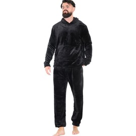 A2Z Mens Pyjamas Soft Warm Fleece Twosie Adults Trendy Fashion Hooded Long Sleeves - PJS 217 Black S