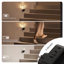 JandCase Night Light Socket with Motion Sensor, Brightness Adjustable 0-100 lm, 3 Modes (Auto/Off/On), 3000 K Warm White, Children's Night Light for Hallway, Stairs, Bedroom, Kitchen, Bathroom, Pack