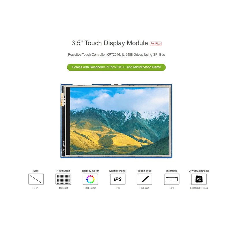 Waveshare 3.5inch Touch Display Module for Raspberry Pi Pico 65K