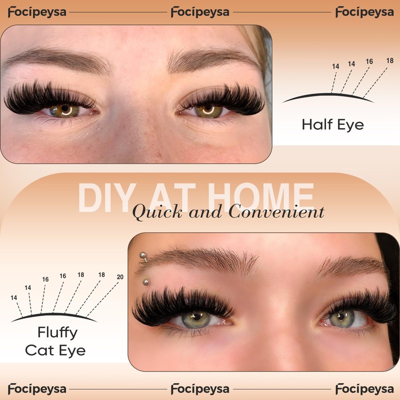 Focipeysa Eyelash Extensions 200D Lash Clusters 14-20MM Lashes Extensions Thick