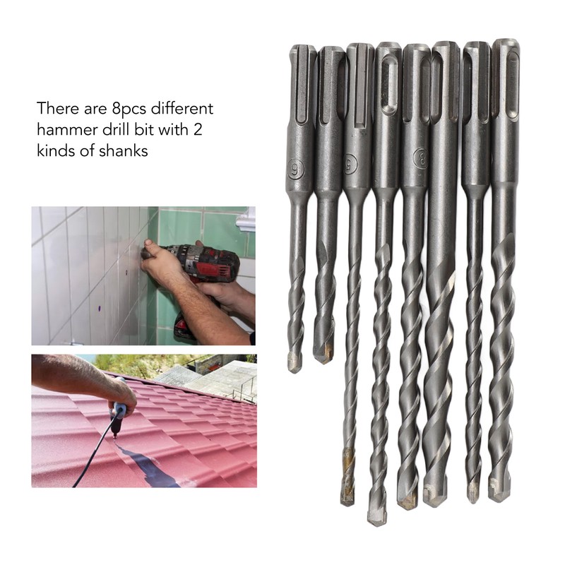 8Pcs Hammer Drill Bit Carbide Tip 2 Flute Drilling Tool