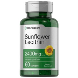 Horbäach Sunflower Lecithin Softgel Capsules | 2400mg | 60 Pills | Naturally Occurring Phospholipids | Non-GMO, Gluten Free Supplement