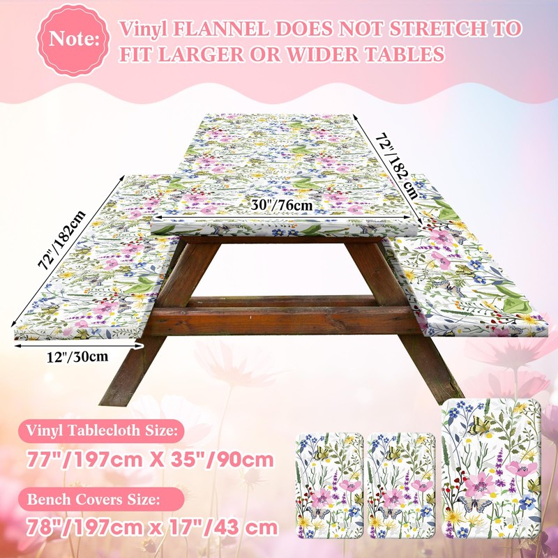 Boao 3 Pcs Vinyl Picnic Table Cover with Bench Cover