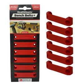 StealthMounts Red Bench Belt Plus - Universal Tool Holder | Bench Belt + Set | Perfect Tool Hanger for Power Tools, Tape Measures and Belt Clips (6 Pack)