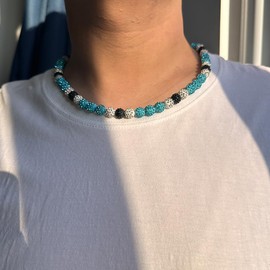 RIJXU Baseball Necklace 16in/19in/22in Glitter Rhinestone Clay Beaded Necklace for Men Cool Gifts for Baseball Players Lovers, 16in, Clay, Rhinestone, Rhinestone