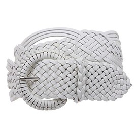 2" (50 mm) Genuine Leather Braided Woven Belt, White | M/L