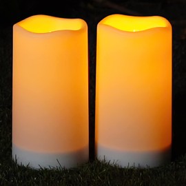 Homemory Solar Candles Outdoor Waterproof, 3"x6" Rechargeable Solar Powered Lights, Flameless Flickering Dusk to Dawn Sensor Outdoor Pillar Candles for Halloween, Lanterns, Garden, Patio, Porch