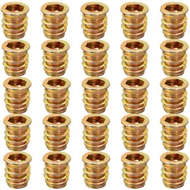 YoiYee Heavy Duty Wood Furniture M8 x 15mm Threaded Insert Nuts Interface Hex Socket Drive Zinc Yellow Passivated - 25pcs