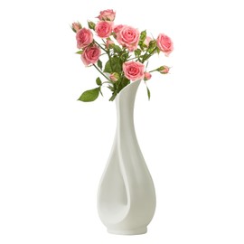 Fyfjur Vase For Flowers, Plastic Vases For Flowers, Heart Shape Design Imitation Ceramic White Vases For Flowers, Plastic Vase, Flower Vases For Living Room Office Wedding Decoration (25x9cm)