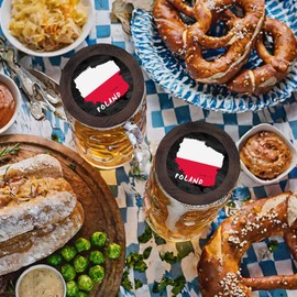 Bierdeckel USA - Poland Country with Flag Beer or Beverage Glass Cover - Wooden Barrel (Set of 2)