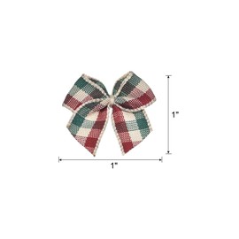 sourcing map 50Pcs Mini Gingham Ribbon Bow 1" Checkered Fabric Satin Ribbon Bows for Craft DIY Hair Bow Sewing Wedding Birthday Party Dark Red Green Cream