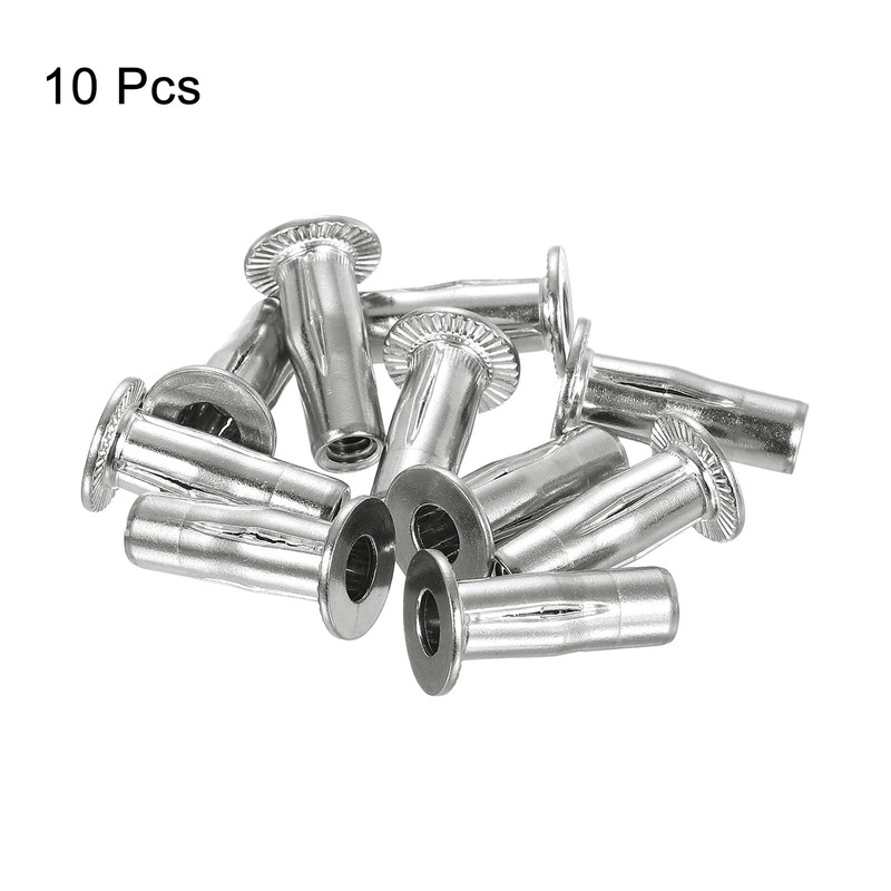 uxcell 1/4-20 Multi-Grip Rivet Nuts, 10pcs Pre-Bulbed Shank Flat Head