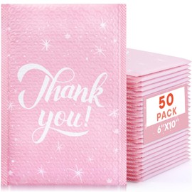 Enjamyo 50 Pack Bubble Mailers, 6x10" Thank You Bubble Mailers, Waterproof Self Sealing Padded Envelopes,Cushioning Shipping Envelopes for Packaging, Mailing, Small Business(Pink)