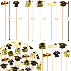 120PCS Graduation Cocktail Picks Class 2025 Graduation Toothpicks For Appetizers Food Fruit Sticks Bachelor Hat Grad Party Supplies Party Decorations
