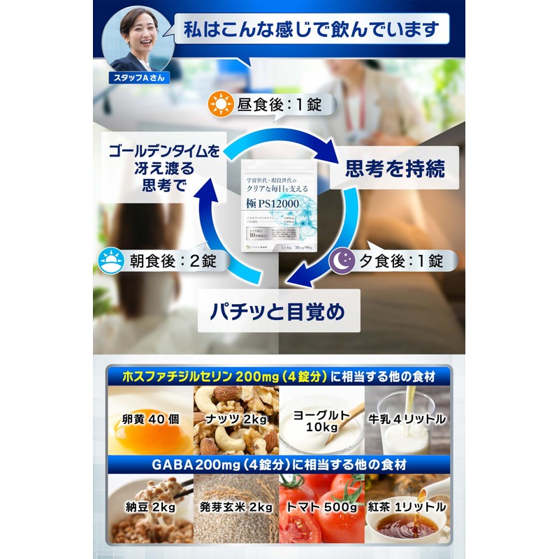 【脳神経科医が監修】 ホスファチジルセリン サプリ GABA【配合量業界トップレベルのPSサプリ】【集中力ｘ落ち着き】【クリア成分10種類ｘ30日分120粒ｘ国内製造】[ごじげん健康堂] (1袋)