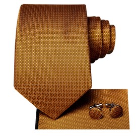 Hi-Tie Ties for Men Silk Men Tie Sets Necktie Pocket Square Cufflinks Wedding Business Formal Party,orange gold plaid