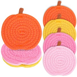 Whaline Fall Pumpkin Cotton Coasters Pink Orange Cute Pumpkin Handmade Braided Drink Coasters Autumn Absorbent Cup Mats for Thanksgiving Party Home Table Decor, Set of 4