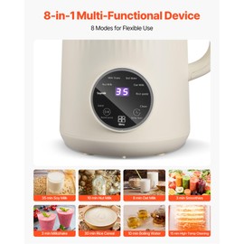 VEVOR 8-in-1 Nut Milk Maker, 34 oz Soy Milk Maker with 180W Blending, for Homemade Oat, Nut, Soy, Juice, Milkshake, Rice Cereal, Plant-Based Beverages with Self-Cleaning, Boil Water, 12-Hour Delay
