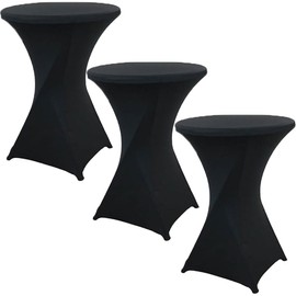 HHWRT Black Round Cocktail Tablecloths, Cocktail Table Covers, Fitted Stretch Cocktail Tablecloth, Black Stretch Fitted Bar Tall Tablecloth, for Party, Bar, Wedding, Birthday, Banquet (3Pcs)