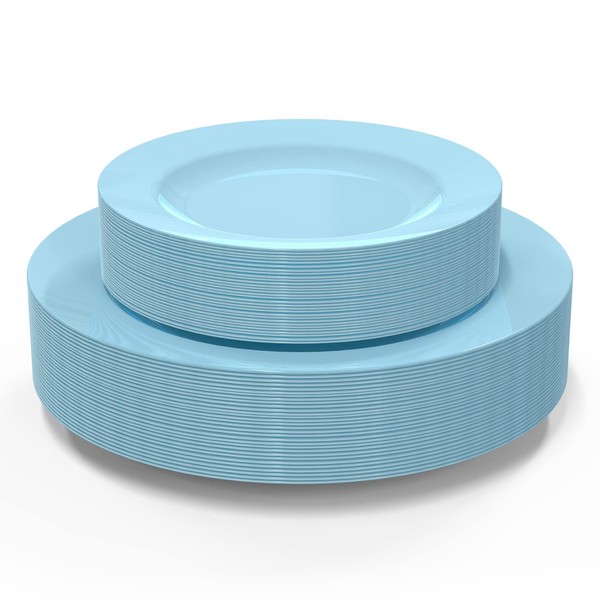 Plastic Plates Disposable 60 PCS, Heavy Duty 30 Dinner Plates 10.25" and 30 Dessert Plates 7.5" for Party, Baby Blue