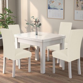 Alishomtll Dining Chair Covers Set of 4, Universal Fit Stretch Spandex Chair Slipcovers, Washable Removable Chair Protector for Dining Room Kitchen Banquet Wedding Party (Beige, 4psc)