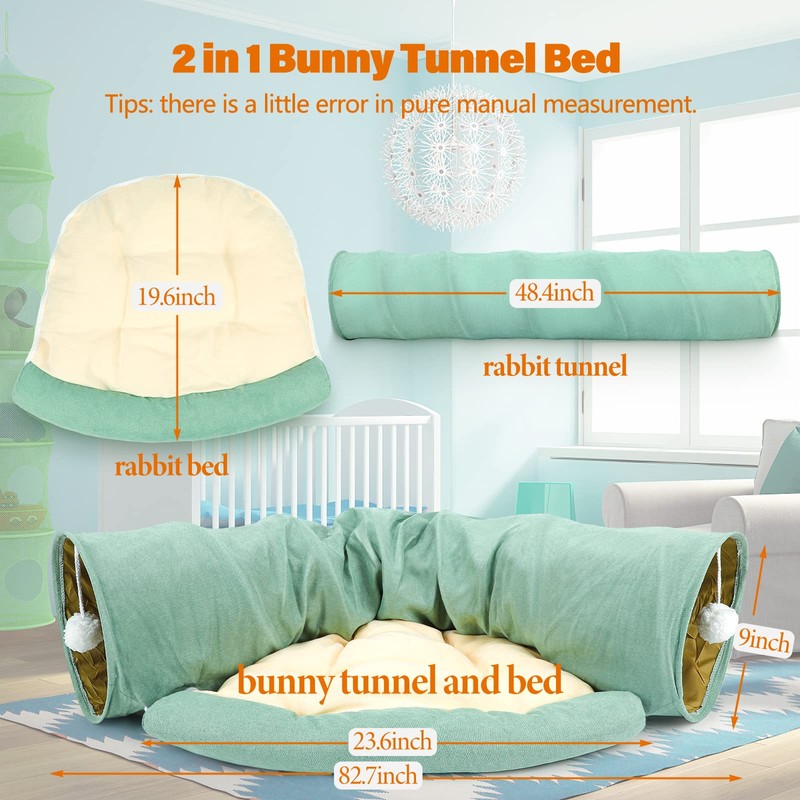 BWOGUE Bunny Tunnel Bed, 2-in-1 Collapsible Tunnel Tubes Toys with