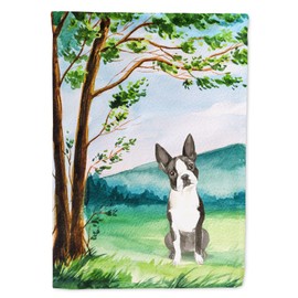 Caroline's Treasures CK2580CHF Under the Tree Boston Terrier House Flag Large Porch Sleeve Pole Decorative Outside Yard Banner Artwork Wall Hanging, Polyester, House Size, Multicolor